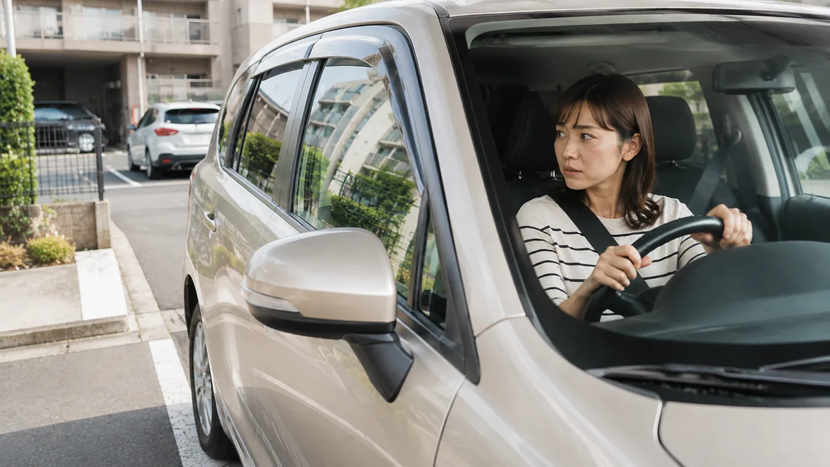 自宅の駐車場から道路へ出るところを慎重に運転する方のイメージ