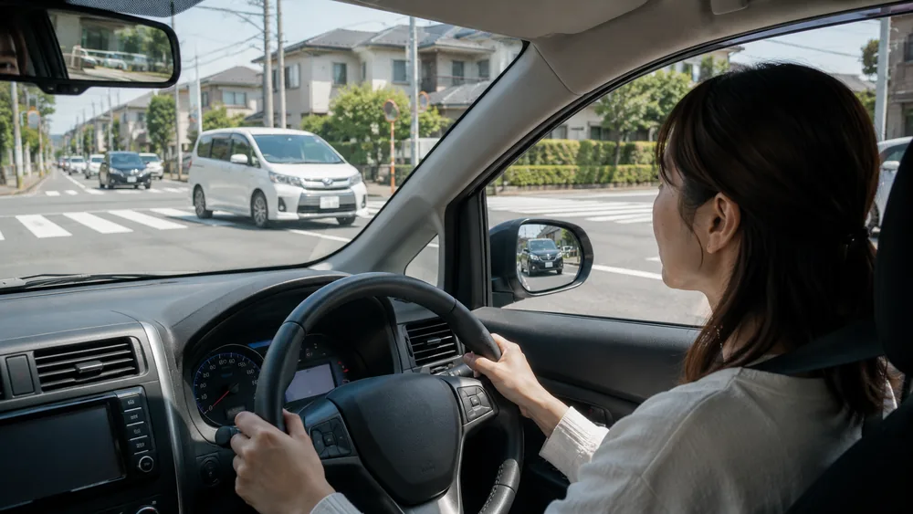 交差点で進むタイミングを判断しようとする運転者のイメージ